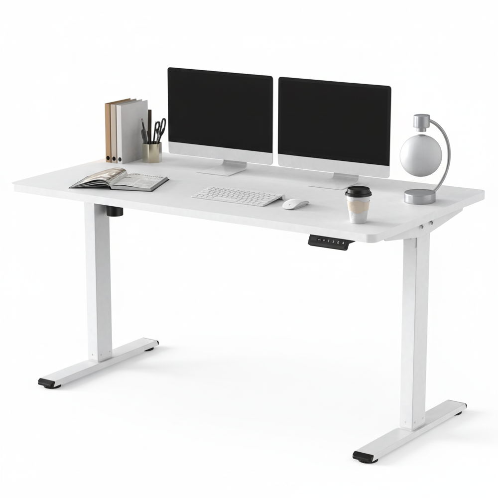 Neva x FlexiSpot single-motor electric standing desk with wood-texture top