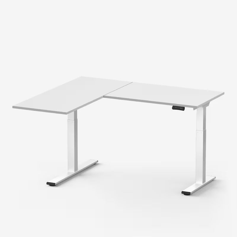Neva x FlexiSpot L-shape electric standing desk with wood-texture top