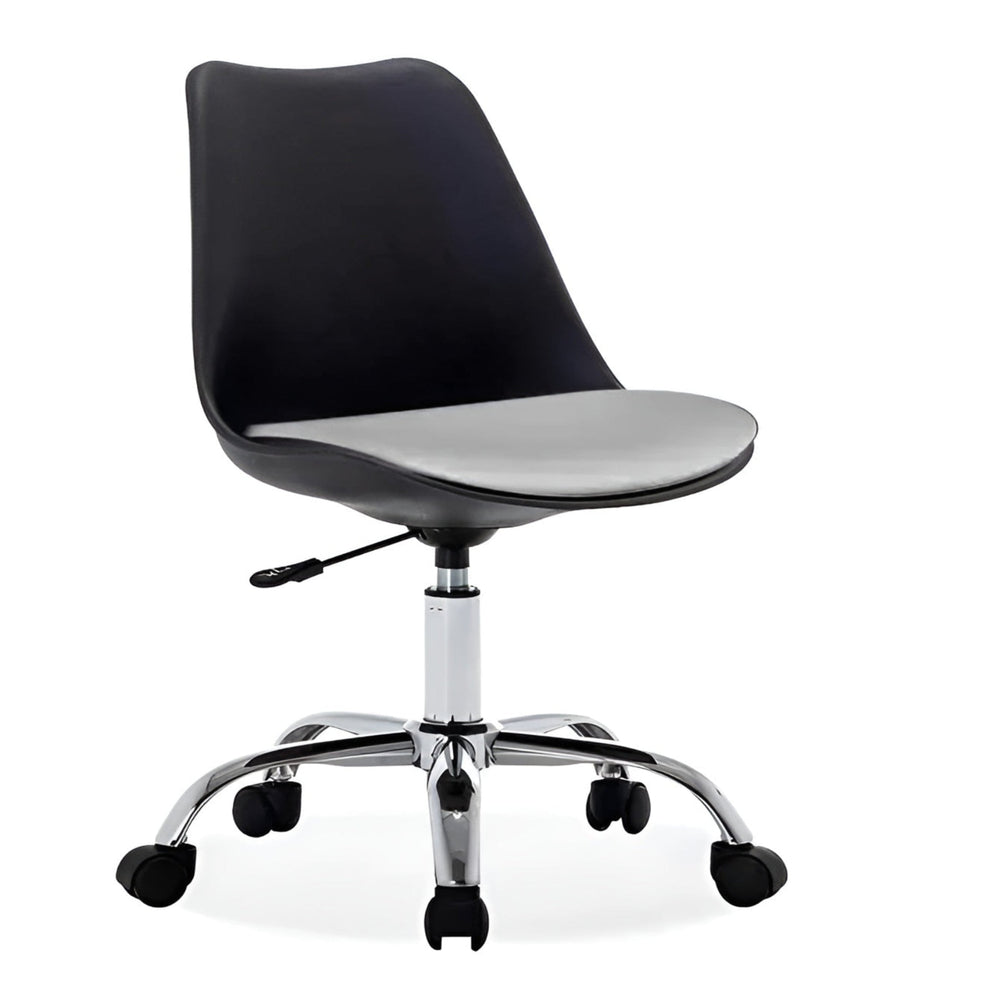 Black office chair with gray seat on a white background
