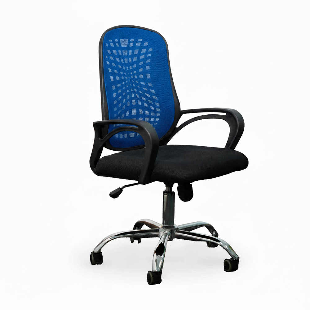 Neva Cube revolving task chair in black with blue mesh back