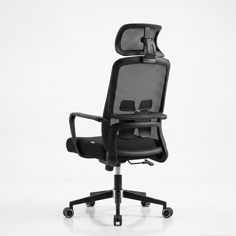 Neva Brix ergonomic chair in Black, rear view with lumbar support