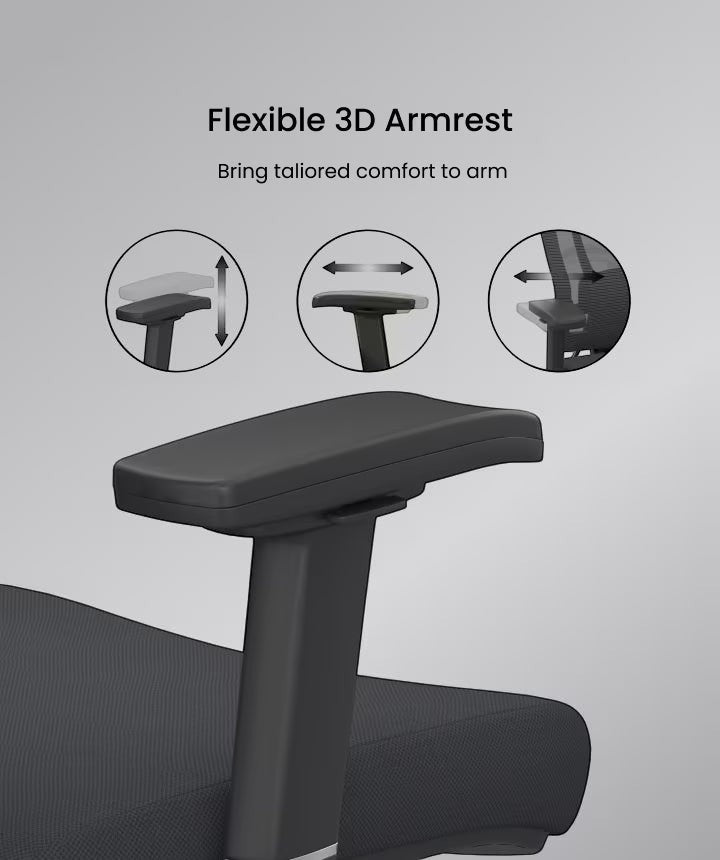 Neva Furniture ergonomic office chair with adjustable 3D armrests in black mesh fabric.