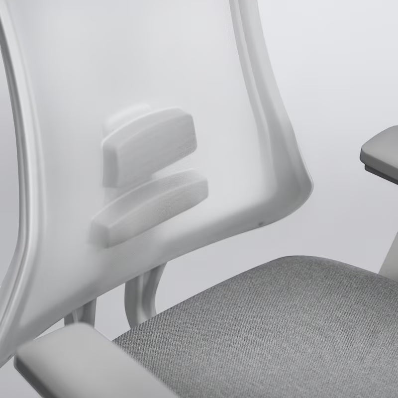 Neva Furniture Sheer ergonomic office chair with adjustable lumbar support and gray fabric seat.