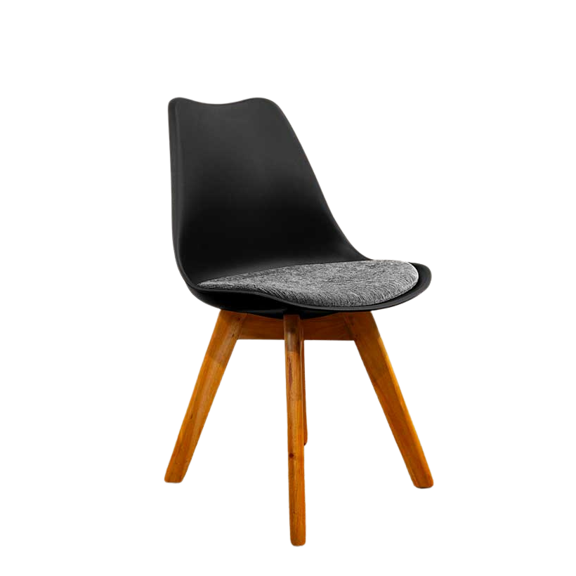 Neva Tulip modern shell accent chair in black with wooden legs