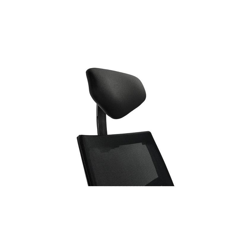 Merryfair Tune close-up of the black padded headrest and upper mesh back