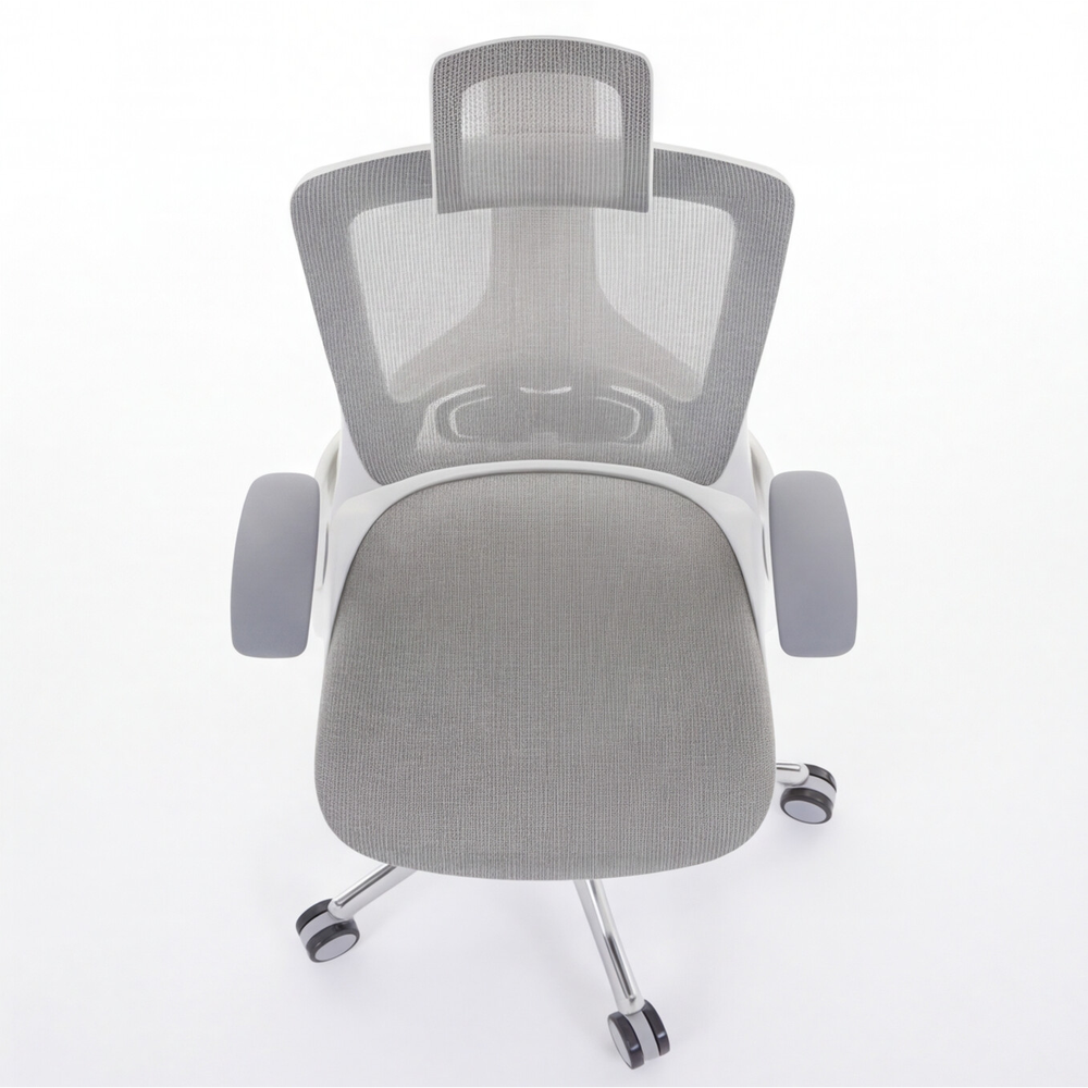 Neva Merryfair Wau V2 Premium Ergonomic Chair — overhead view showing the padded grey seat, mesh back and armrests.