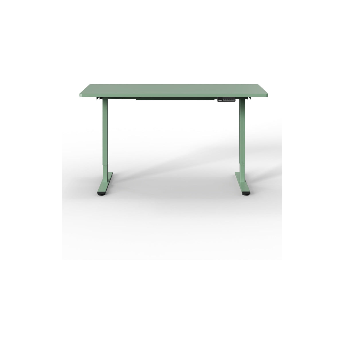 Mint-coloured rectangular FlexiSpot E1 Pro standing desk with two legs and a front control keypad