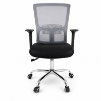 A modern office chair with a black mesh back, black fabric seat, black armrests, and a chrome five-star base with dual-wheel casters, shown against a plain white background.