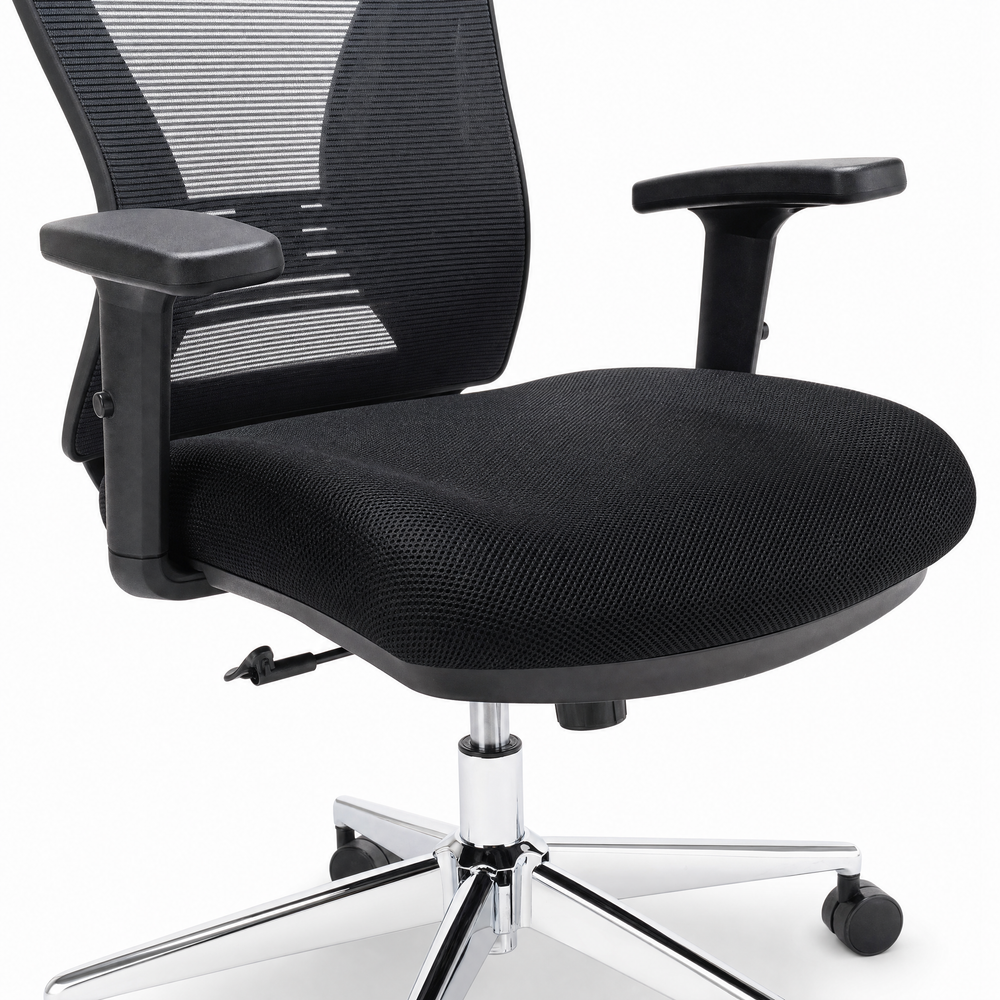Neva Align Pro cushioned seat, armrests and polished metal base