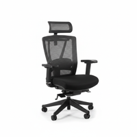 Black office chair with mesh back and armrests on a white background