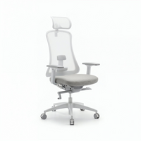 White office chair with mesh back and gray seat on a white background