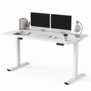 White office desk with computer setup on a white background