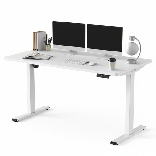 Neva x FlexiSpot single-motor electric standing desk with wood-texture top