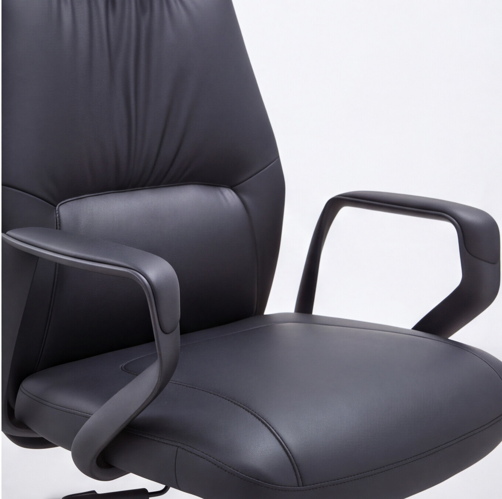 Neva Alva Chair in Black, upholstery stitching detail