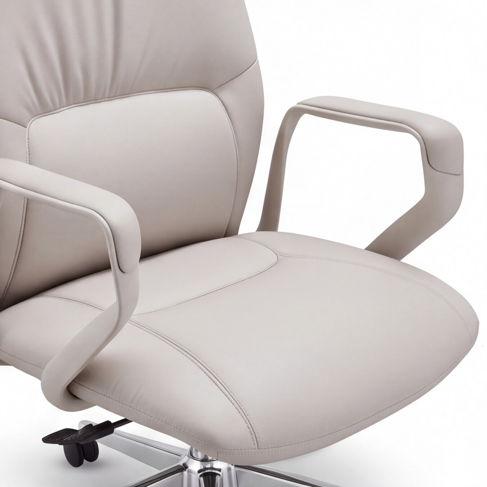 Neva Alva Chair in Pearl White, padded seat and armrest detail