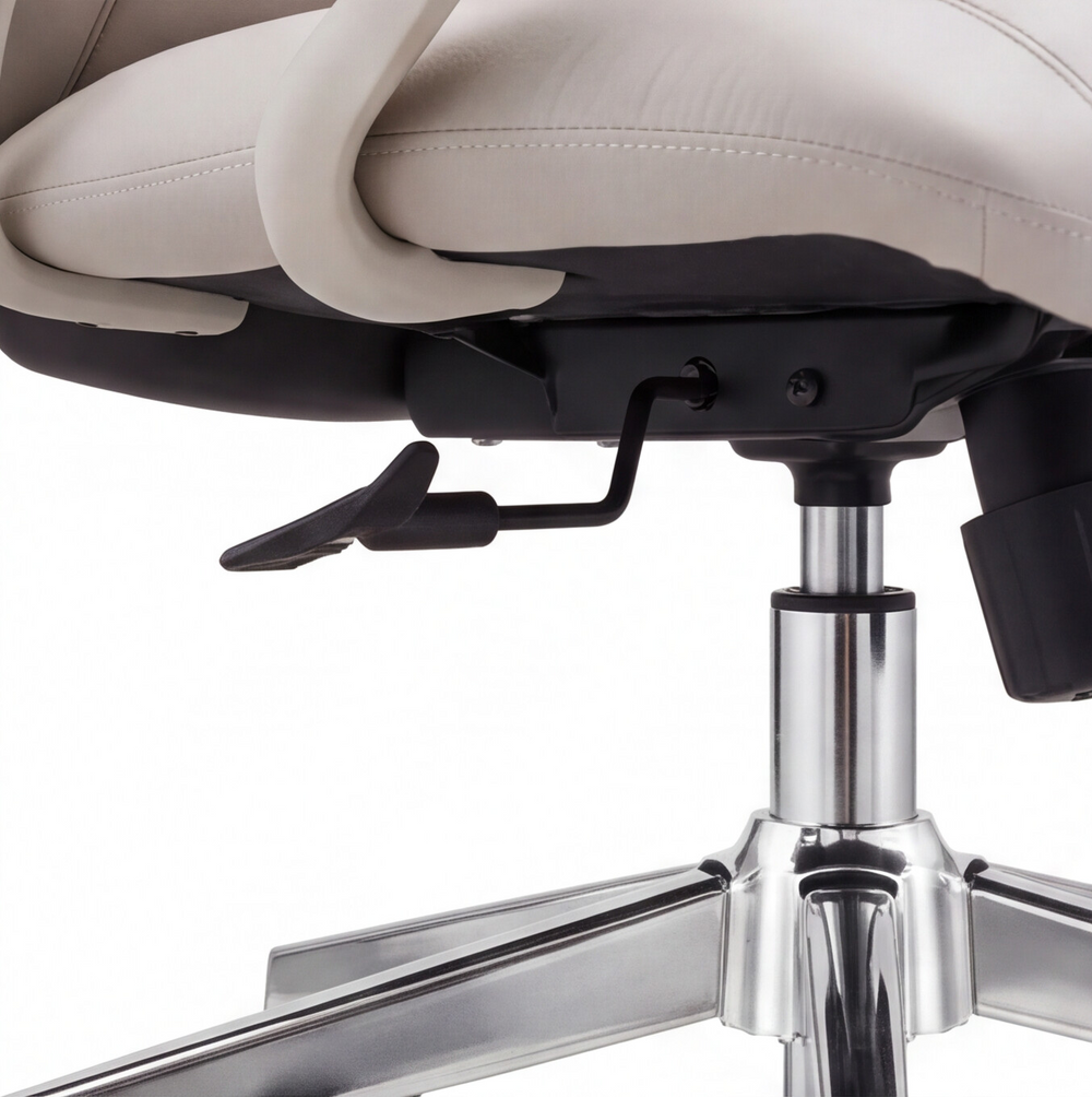 Neva Alva Chair in Pearl White, mechanism and gas-lift detail