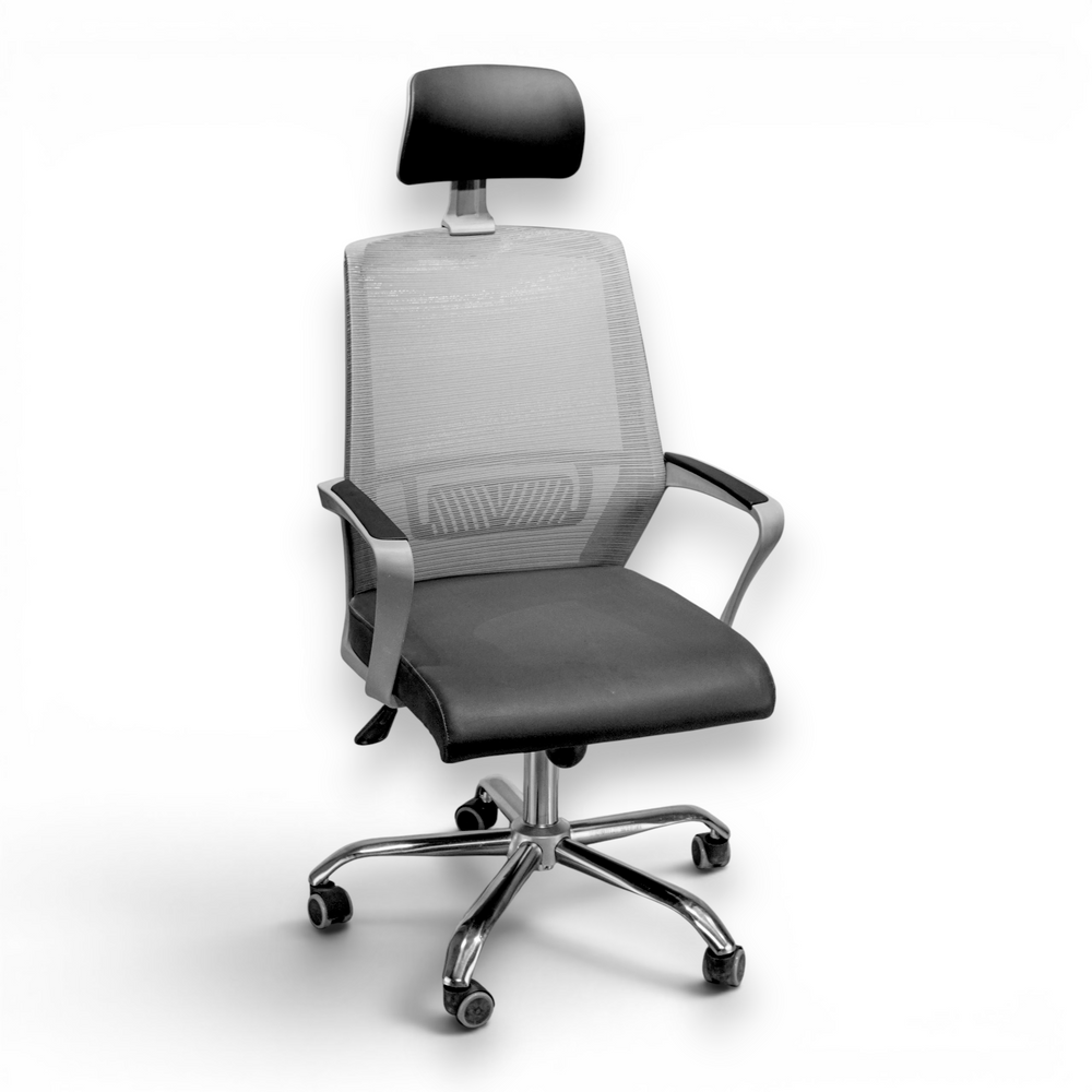 Neva Aero industrial mesh office chair in grey with headrest
