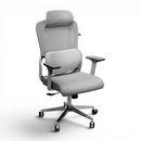 Gray office chair with mesh back and adjustable armrests on a white background