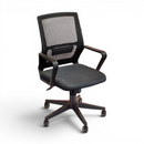 Black office chair with mesh back on a white background