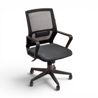 Black office chair with mesh back on a white background