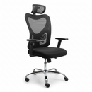 Black office chair with mesh backrest on a white background