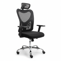 Black office chair with mesh backrest on a white background