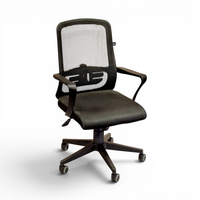 Black office chair with mesh back on a white background