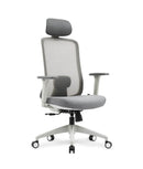 Gray office chair with headrest on a white background