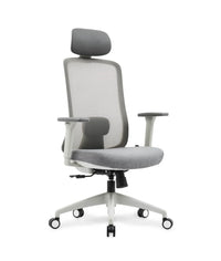 Gray office chair with headrest on a white background
