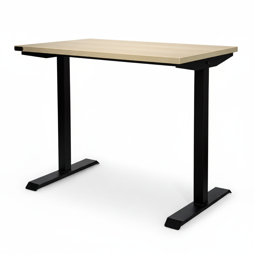 Neva T-Frame office desk with light wood top and black legs