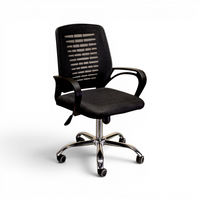 Black office chair with mesh back on a white background