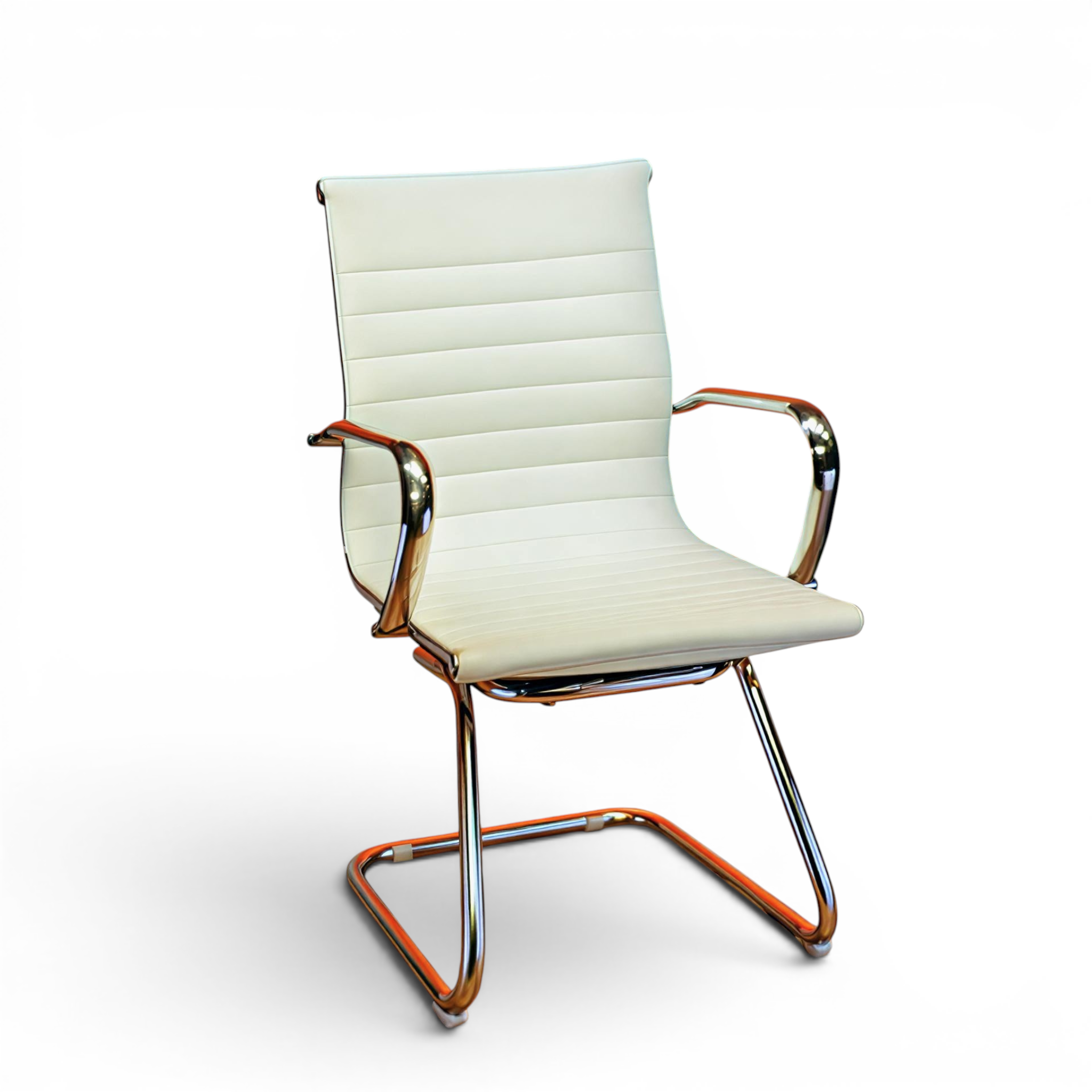 White office chair with chrome frame on a white background