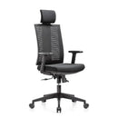 Black office chair with mesh backrest on a white background
