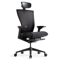 Neva Bestuhl S15 Ergonomic Office Chair — black mesh chair with headrest, padded seat and five-star wheeled base, three-quarter view.