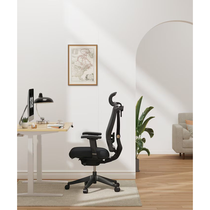 FlexiSpot BS14 ergonomic office chair in black mesh with adjustable lumbar support and headrest.
