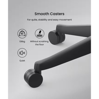 FlexiSpot BS14 caster and base close-up with a supplier feature graphic