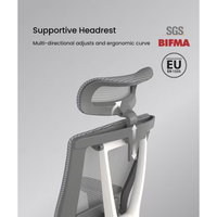 FlexiSpot BS14 grey headrest adjustment diagram with certification logos