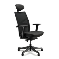 Black office chair with headrest on a white background