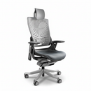 Gray office chair with ergonomic design on a white background