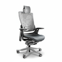 Gray office chair with ergonomic design on a white background
