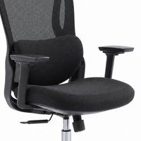 Black lumbar cushion, upholstered seat and armrests of the Neva Curve chair.