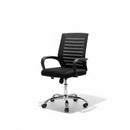 Neva Furniture black mesh back office chair with ergonomic support and cushioned seat, on a chrome base with casters.