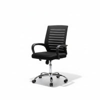 Neva Furniture black mesh back office chair with ergonomic support and cushioned seat, on a chrome base with casters.
