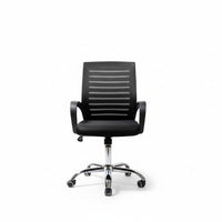Neva Furniture black mesh back office chair with ergonomic support and cushioned seat, on a chrome base with casters.