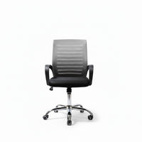 Neva Furniture black mesh back office chair with padded seat and chrome base with casters.