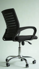 Neva Furniture black mesh office chair with ergonomic support and cushioned seat, on a chrome base with casters.