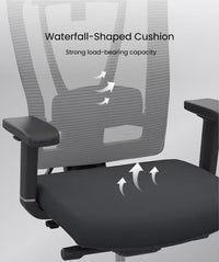 Neva Furniture BS14 ergonomic office chair in black mesh with waterfall-shaped seat cushion for comfort and support.