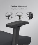 Neva Furniture ergonomic office chair with adjustable 3D armrests in black mesh fabric.