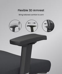 Neva Furniture ergonomic office chair with adjustable 3D armrests in black mesh fabric.