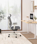 Neva Furniture ergonomic office chair in grey and white with adjustable lumbar support, headrest, and armrests.